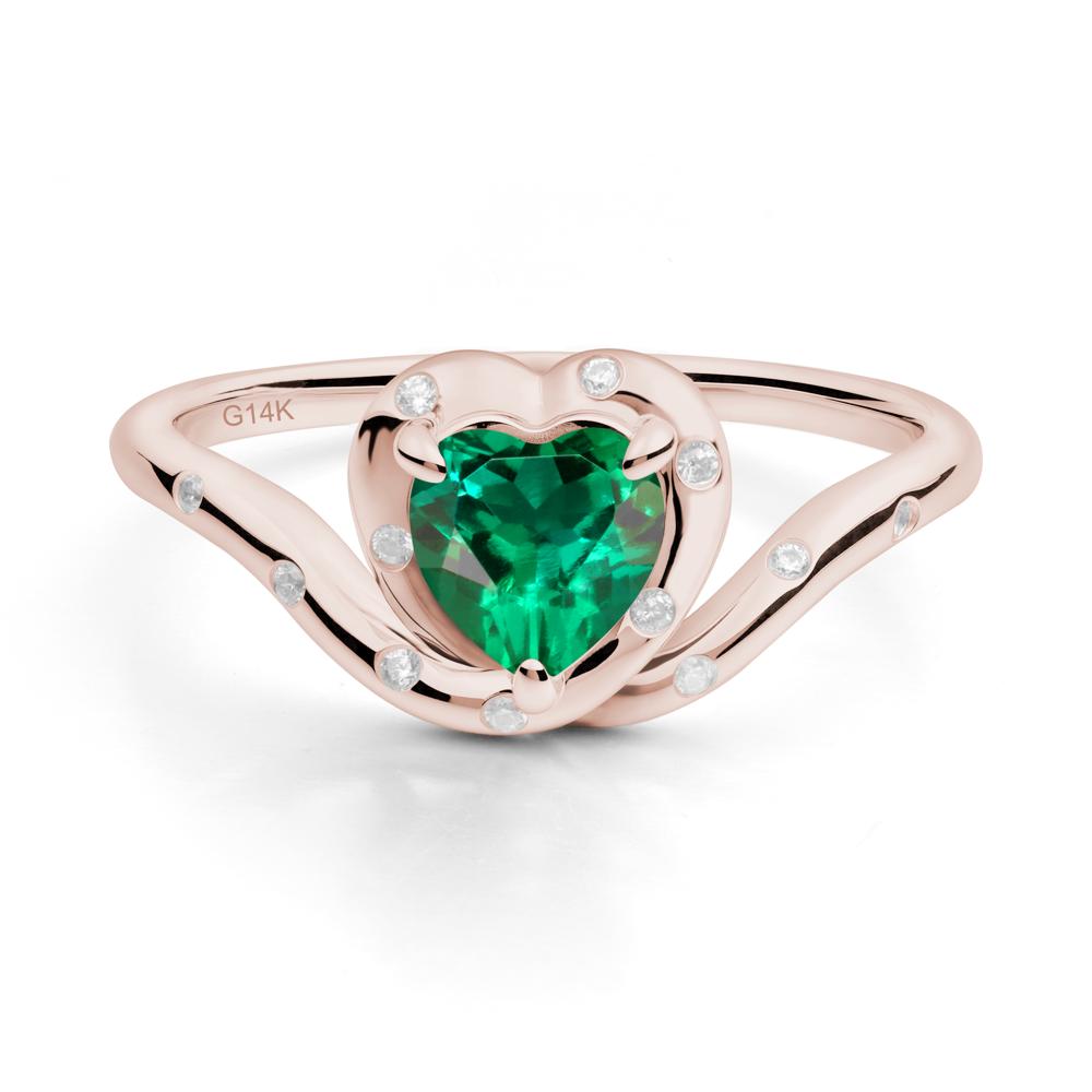 Curved Shank Heart-Shaped Emerald Ring - LUO Jewelry #metal_14k rose gold