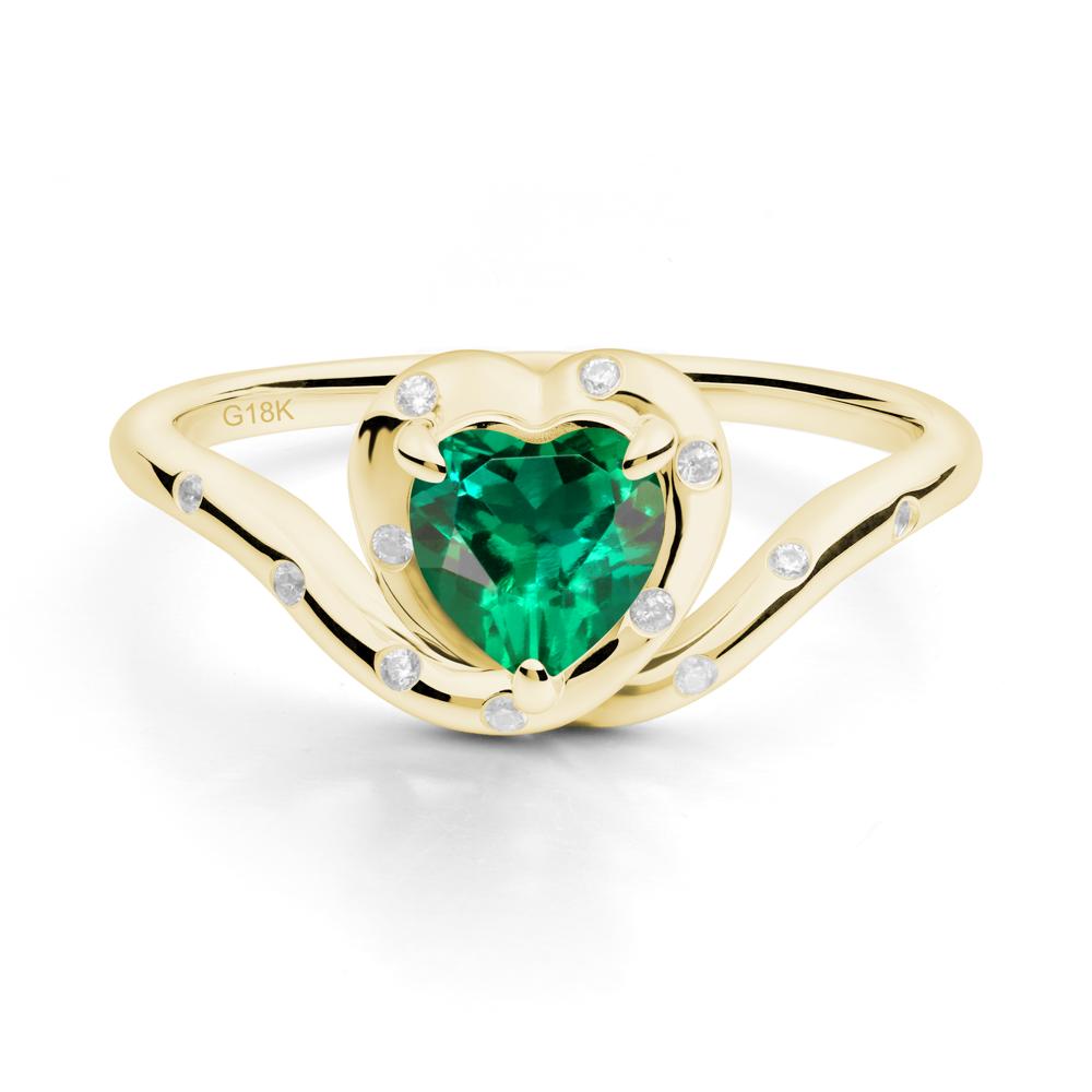 Curved Shank Heart-Shaped Emerald Ring - LUO Jewelry #metal_18k yellow gold