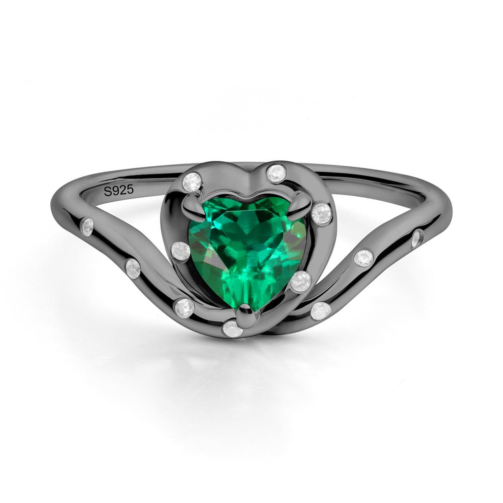 Curved Shank Heart-Shaped Emerald Ring - LUO Jewelry #metal_black finish sterling silver