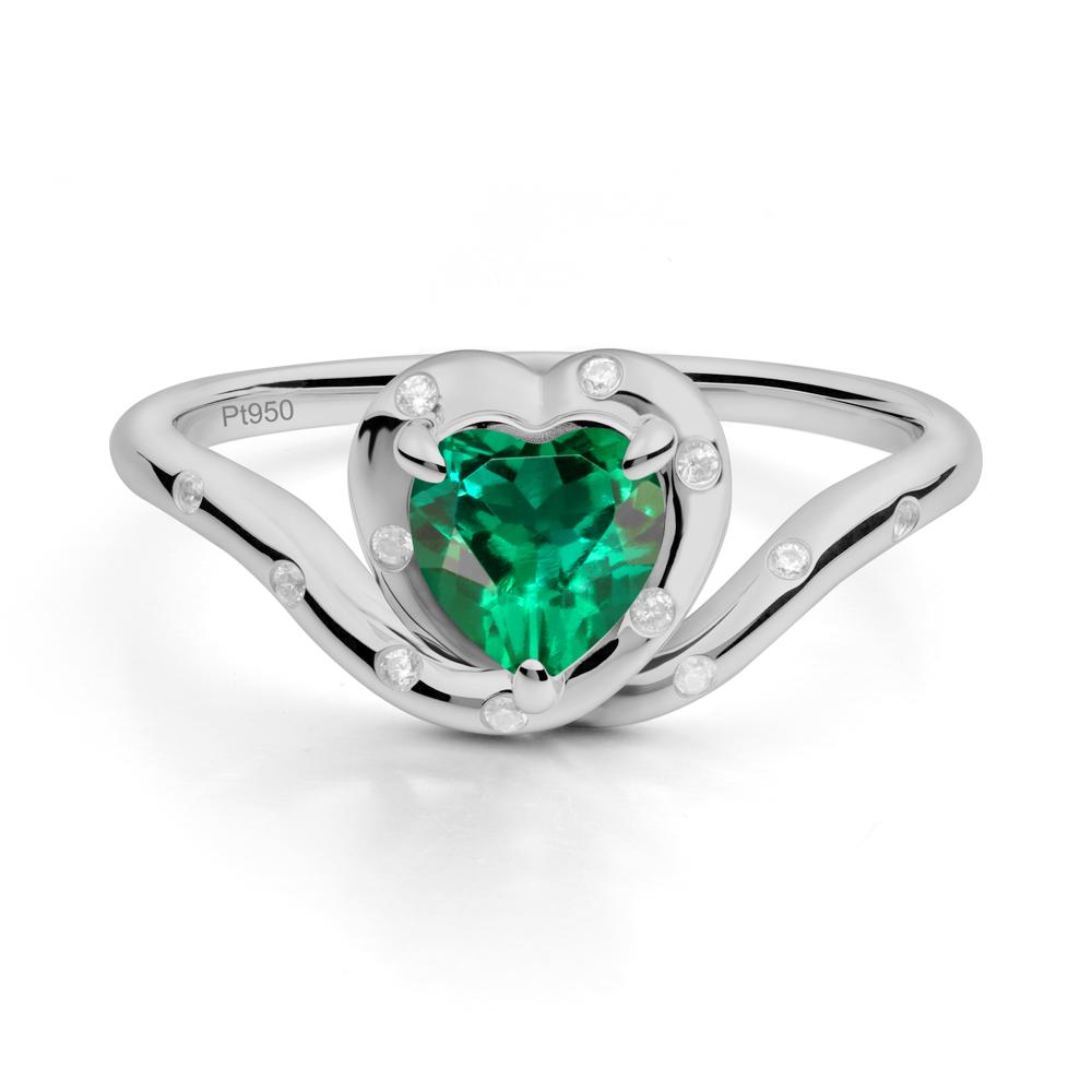 Curved Shank Heart-Shaped Emerald Ring - LUO Jewelry #metal_platinum