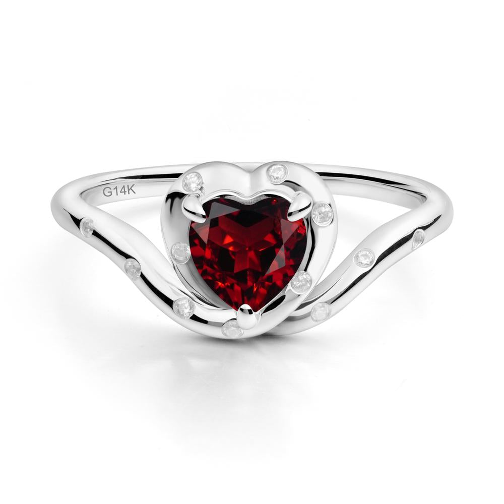 Curved Shank Heart-Shaped Garnet Ring - LUO Jewelry #metal_14k white gold