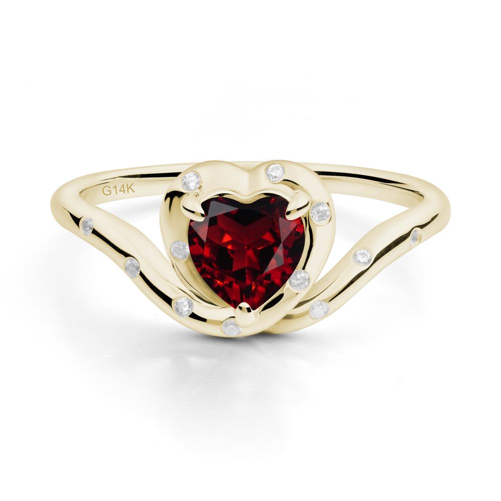 Curved Shank Heart-Shaped Garnet Ring - LUO Jewelry #metal_14k yellow gold