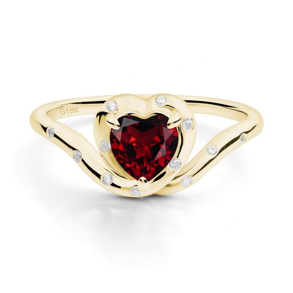 Curved Shank Heart-Shaped Garnet Ring - LUO Jewelry #metal_18k yellow gold