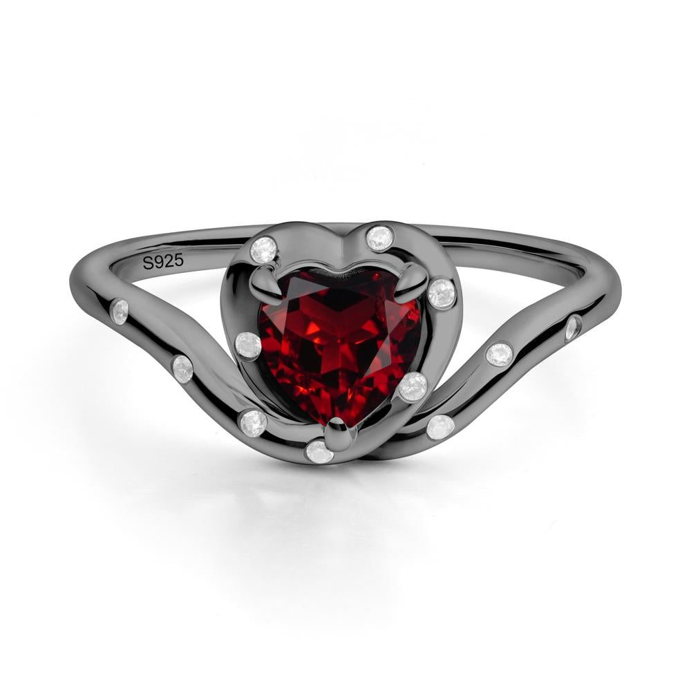 Curved Shank Heart-Shaped Garnet Ring - LUO Jewelry #metal_black finish sterling silver