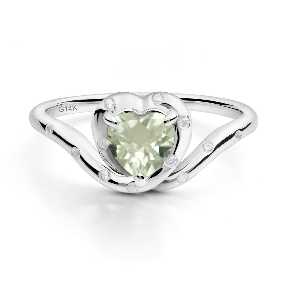 Curved Shank Heart-Shaped Green Amethyst Ring - LUO Jewelry #metal_14k white gold