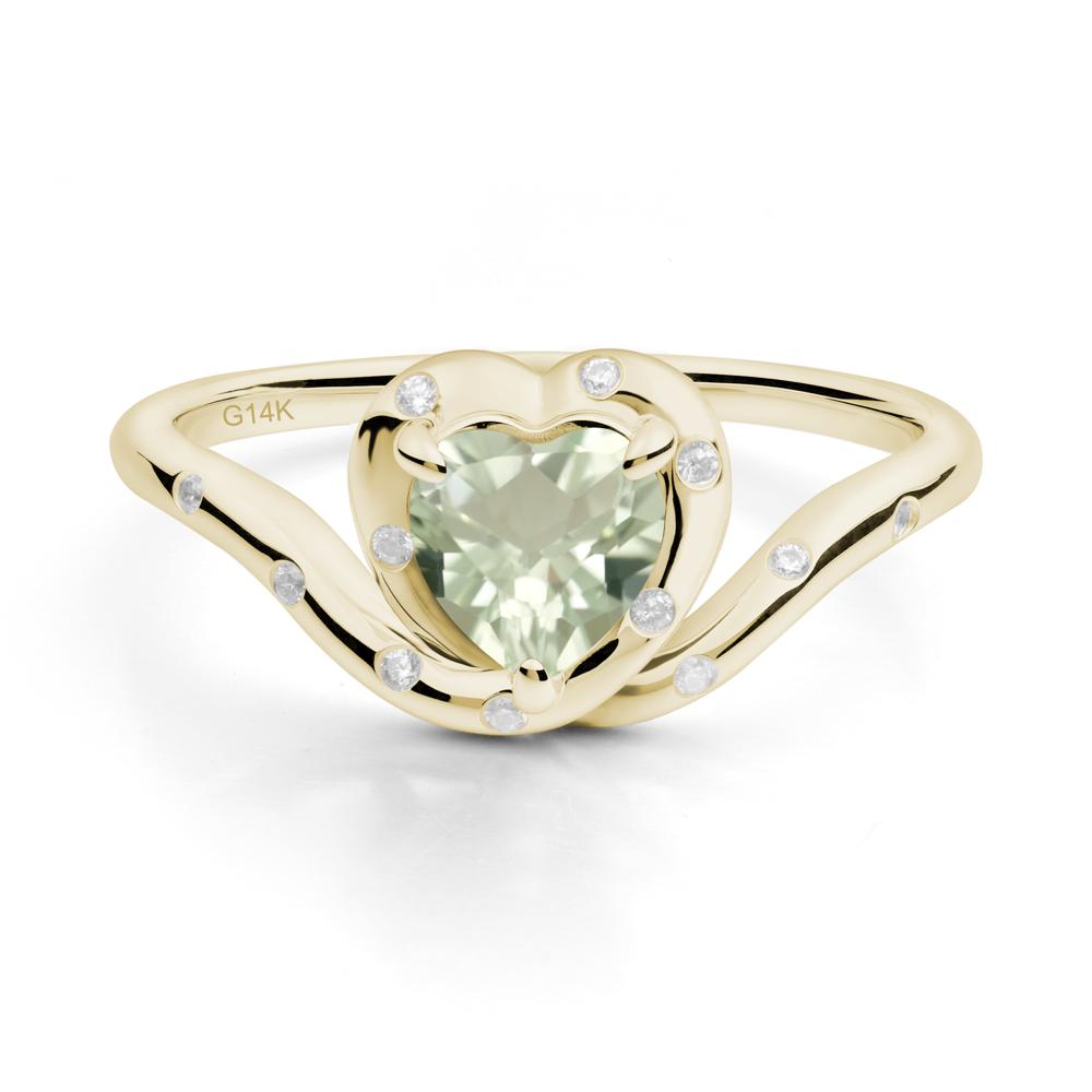 Curved Shank Heart-Shaped Green Amethyst Ring - LUO Jewelry #metal_14k yellow gold
