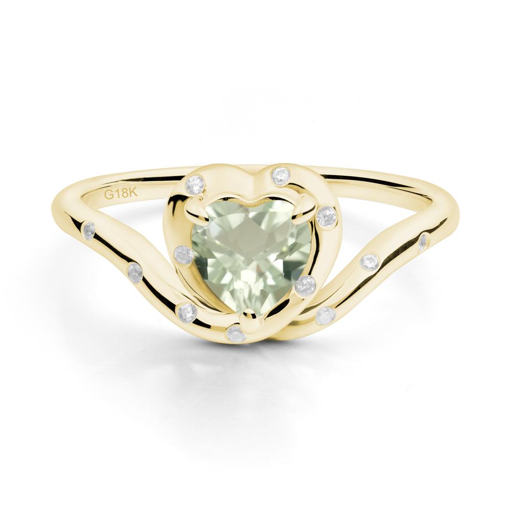 Curved Shank Heart-Shaped Green Amethyst Ring - LUO Jewelry #metal_18k yellow gold