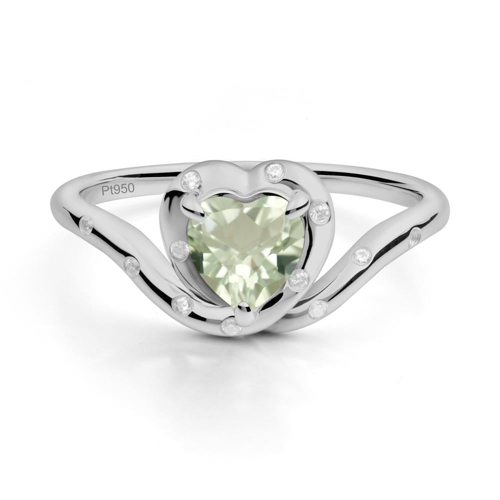 Curved Shank Heart-Shaped Green Amethyst Ring - LUO Jewelry #metal_platinum