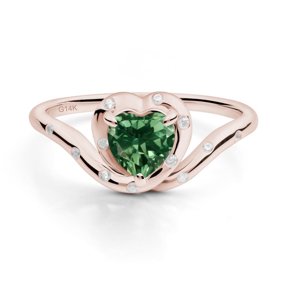 Curved Shank Heart-Shaped Green Sapphire Ring - LUO Jewelry #metal_14k rose gold