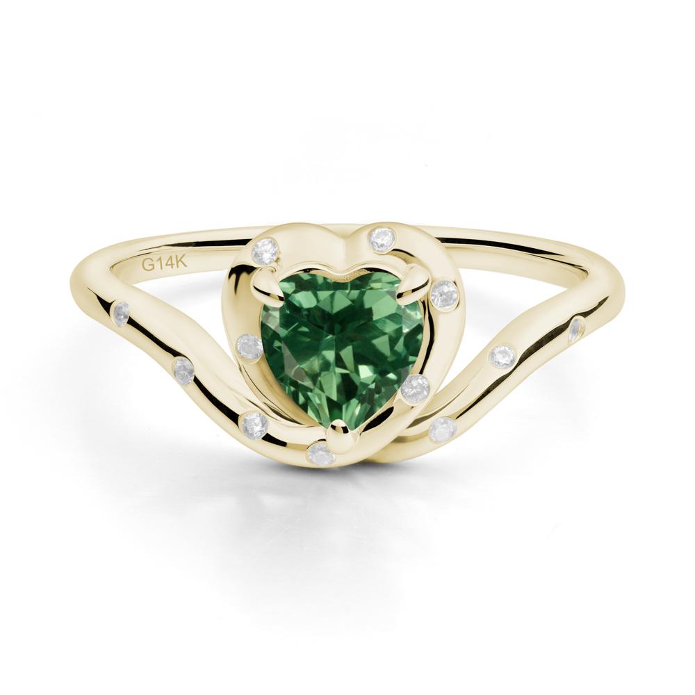 Curved Shank Heart-Shaped Green Sapphire Ring - LUO Jewelry #metal_14k yellow gold