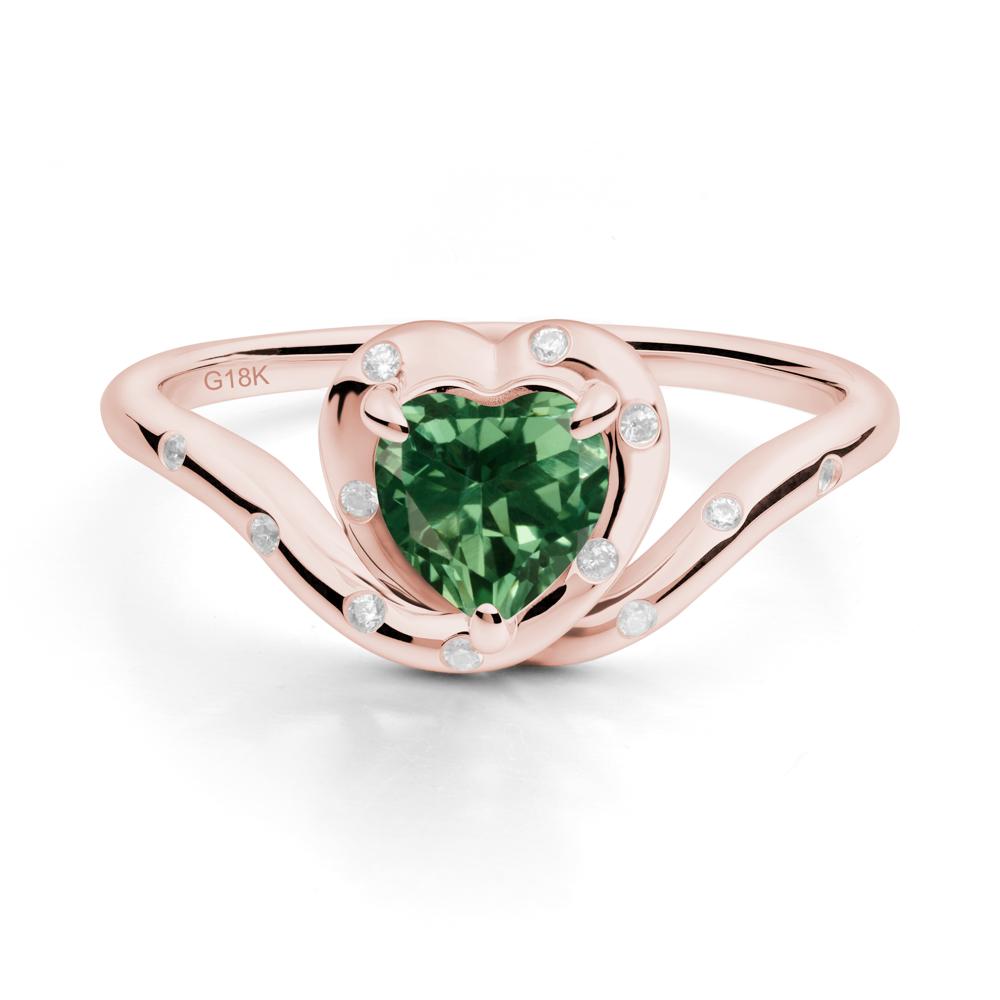 Curved Shank Heart-Shaped Green Sapphire Ring - LUO Jewelry #metal_18k rose gold