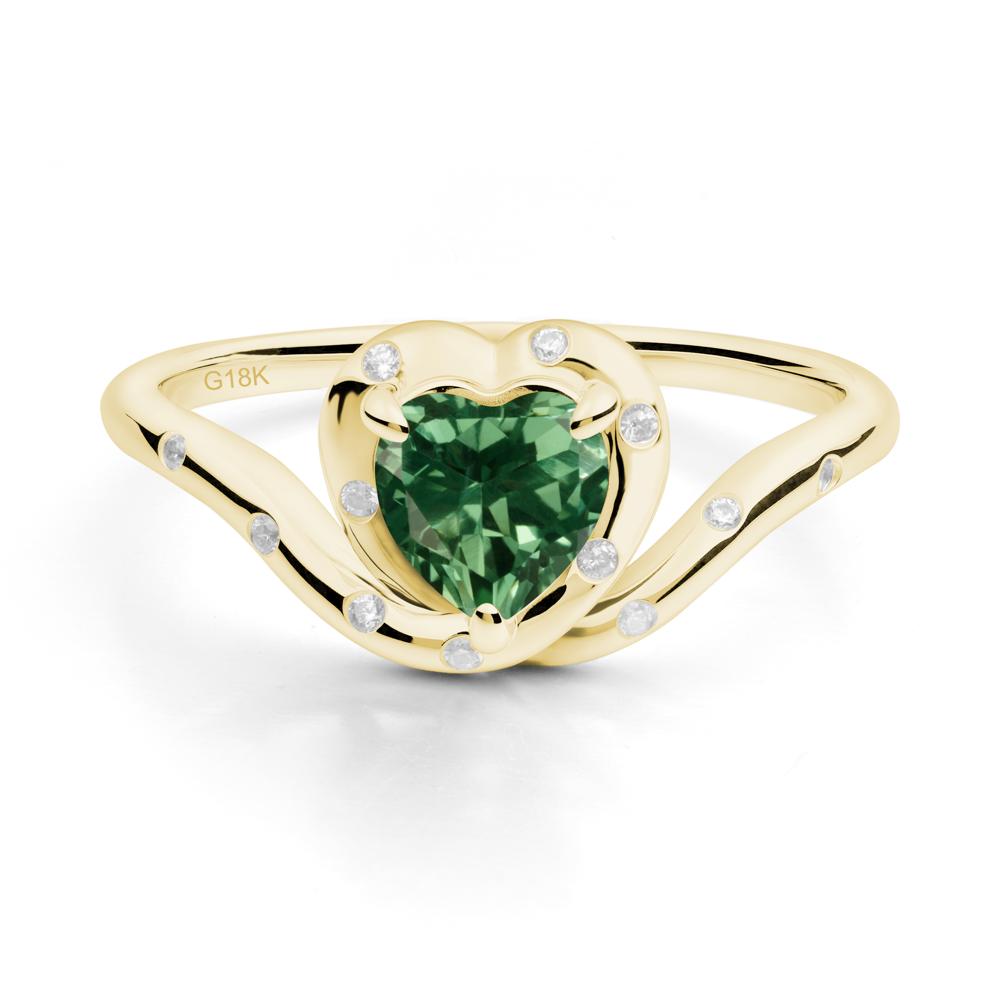 Curved Shank Heart-Shaped Green Sapphire Ring - LUO Jewelry #metal_18k yellow gold