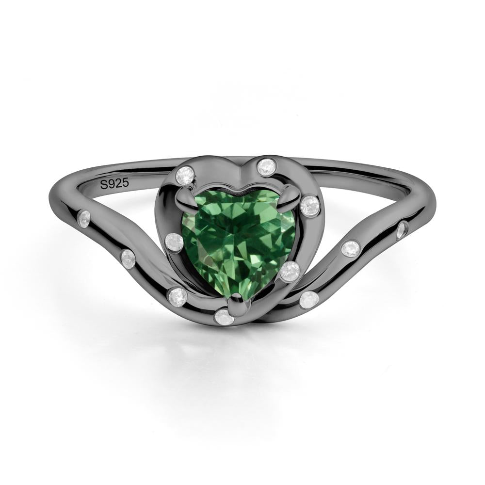 Curved Shank Heart-Shaped Green Sapphire Ring - LUO Jewelry #metal_black finish sterling silver