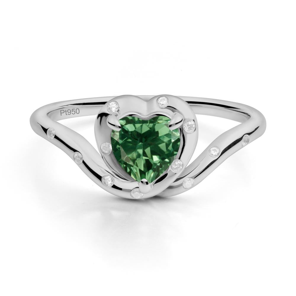 Curved Shank Heart-Shaped Green Sapphire Ring - LUO Jewelry #metal_platinum
