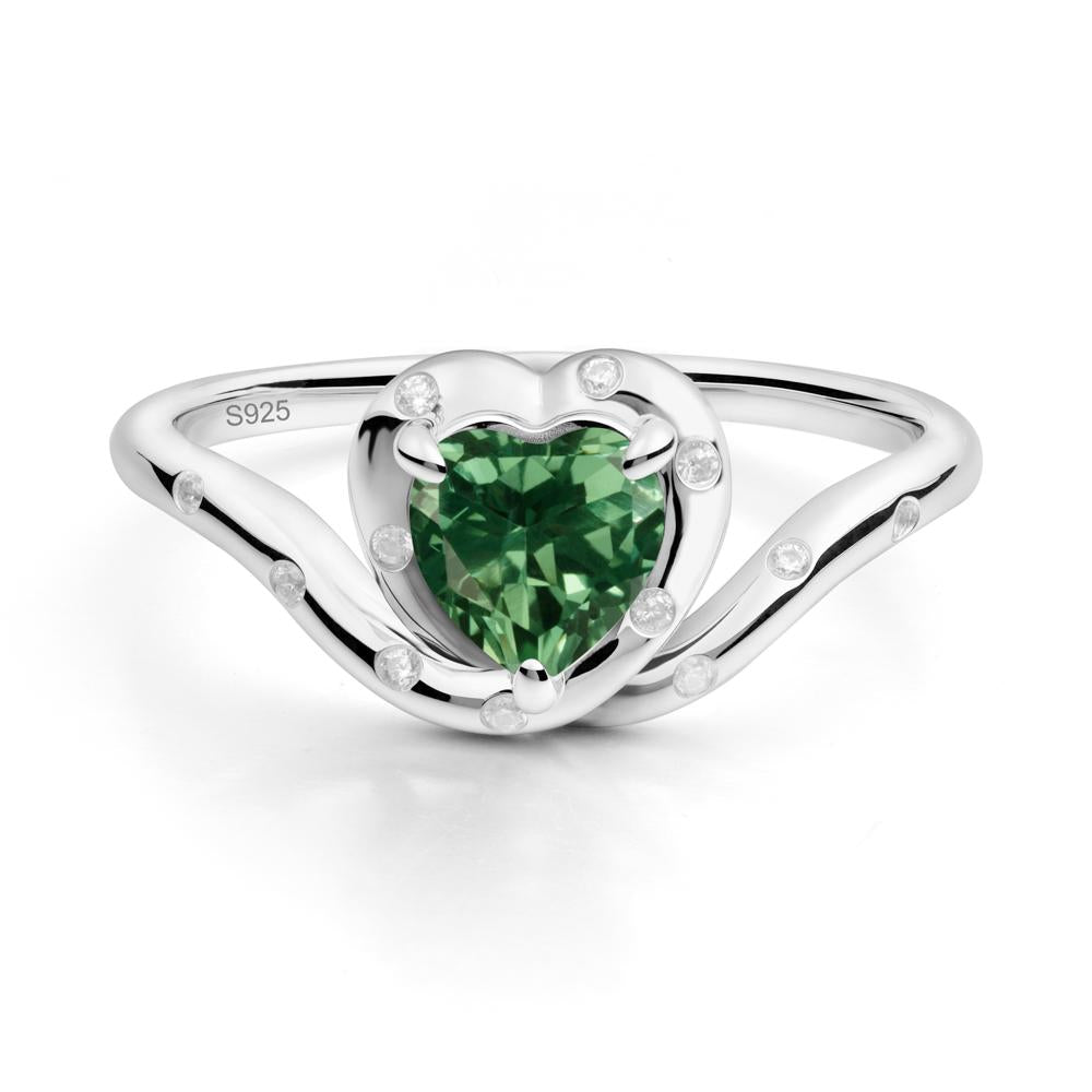 Curved Shank Heart-Shaped Green Sapphire Ring - LUO Jewelry #metal_sterling silver