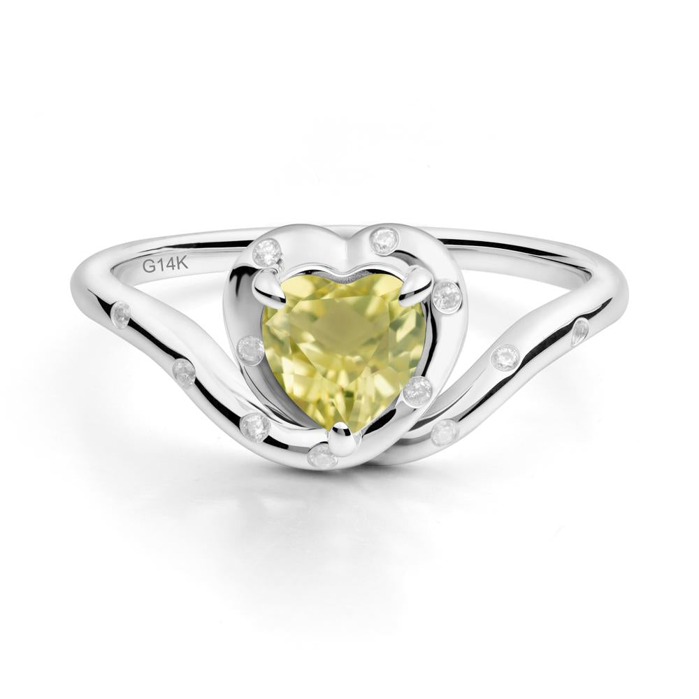 Curved Shank Heart-Shaped Lemon Quartz Ring - LUO Jewelry #metal_14k white gold