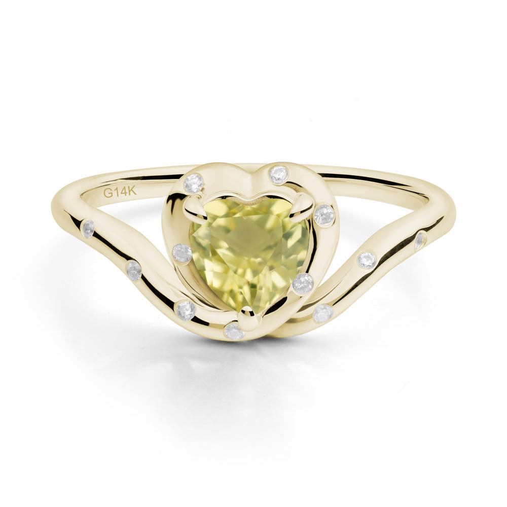 Curved Shank Heart-Shaped Lemon Quartz Ring - LUO Jewelry #metal_14k yellow gold