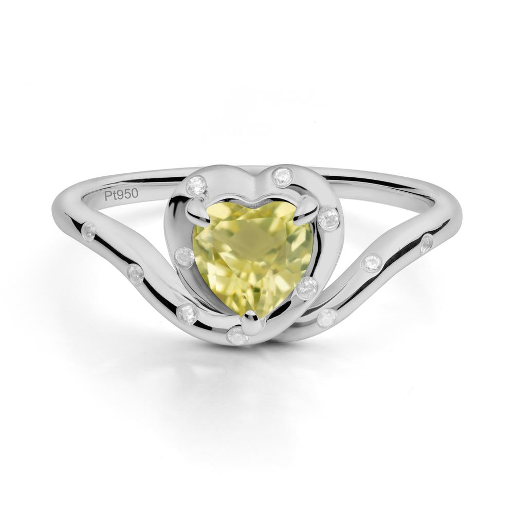 Curved Shank Heart-Shaped Lemon Quartz Ring - LUO Jewelry #metal_platinum