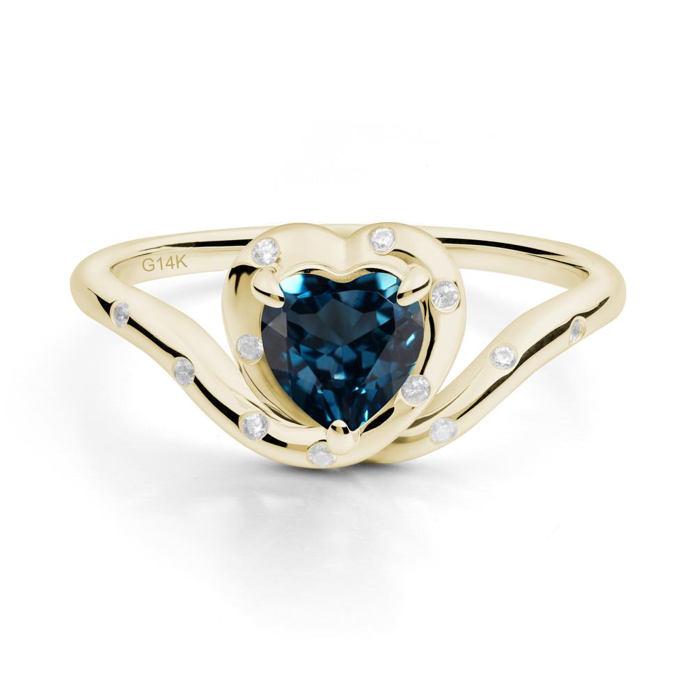 Curved Shank Heart-Shaped London Blue Topaz Ring - LUO Jewelry #metal_14k yellow gold