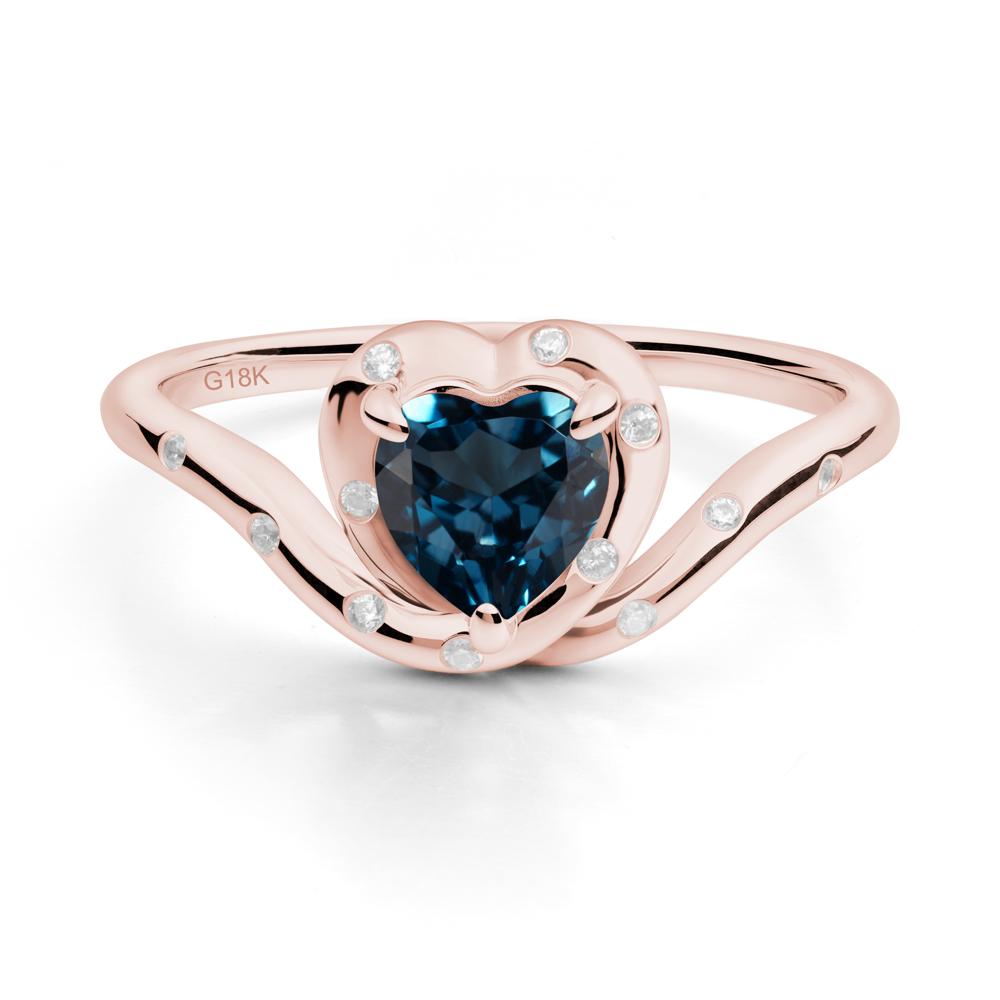 Curved Shank Heart-Shaped London Blue Topaz Ring - LUO Jewelry #metal_18k rose gold