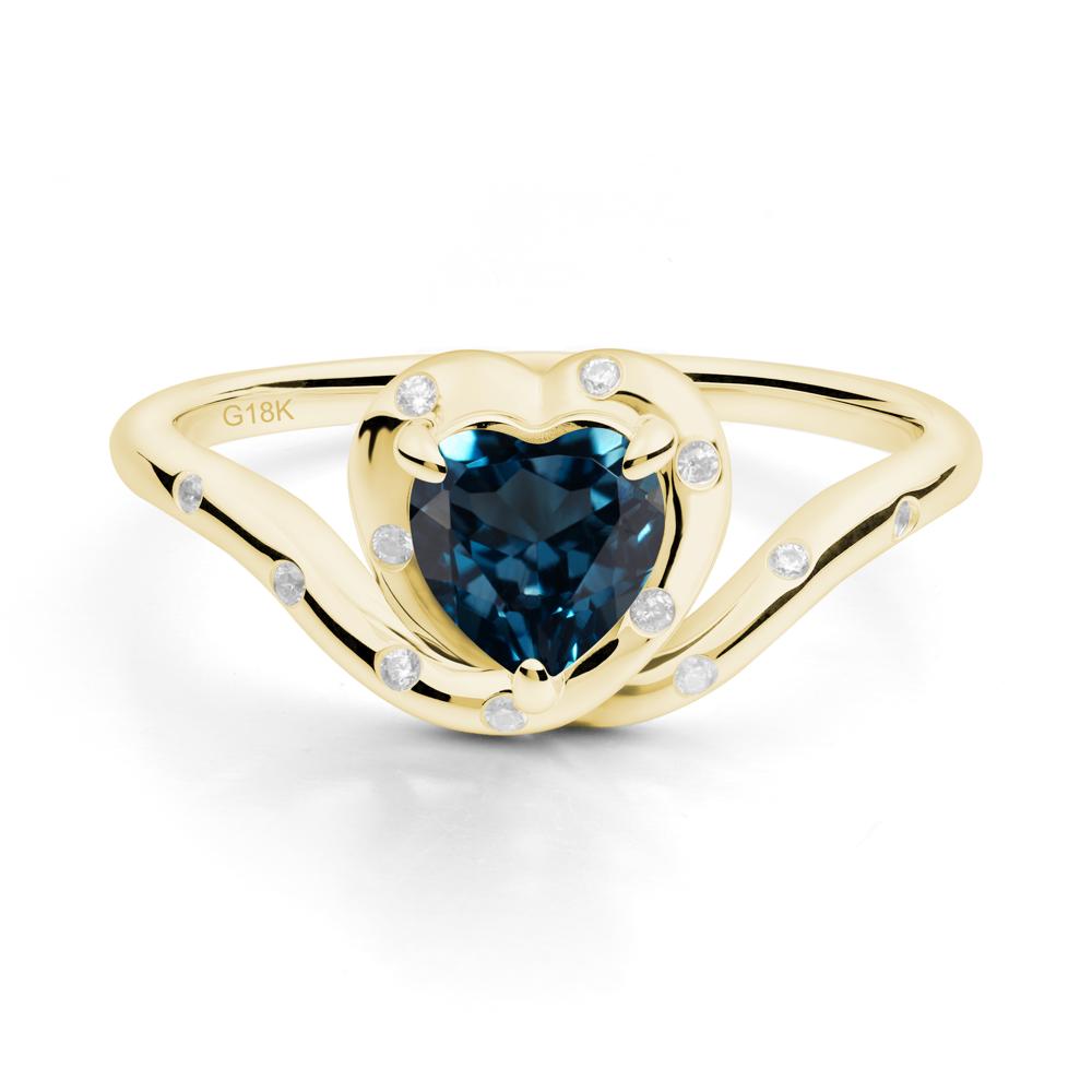 Curved Shank Heart-Shaped London Blue Topaz Ring - LUO Jewelry #metal_18k yellow gold