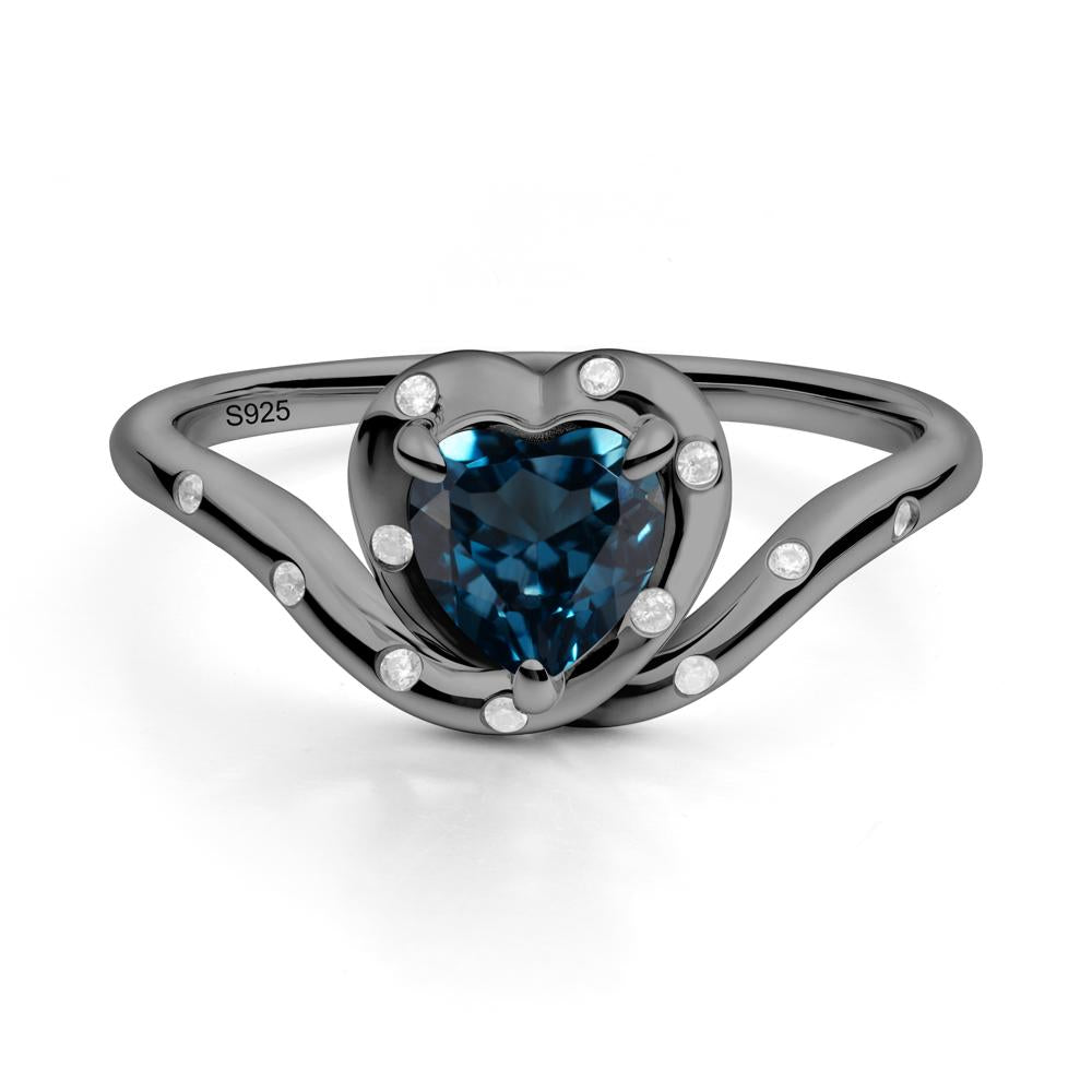 Curved Shank Heart-Shaped London Blue Topaz Ring - LUO Jewelry #metal_black finish sterling silver