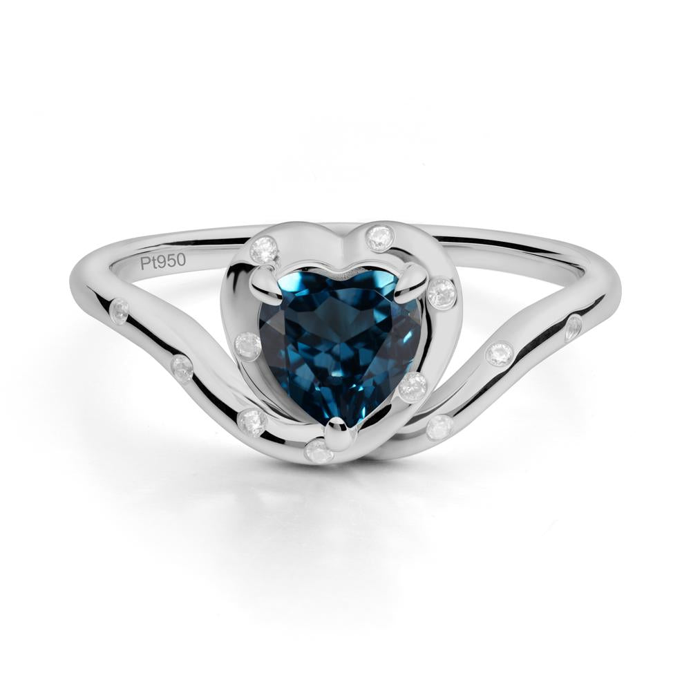 Curved Shank Heart-Shaped London Blue Topaz Ring - LUO Jewelry #metal_platinum