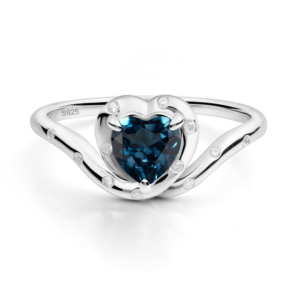 Curved Shank Heart-Shaped London Blue Topaz Ring - LUO Jewelry #metal_sterling silver