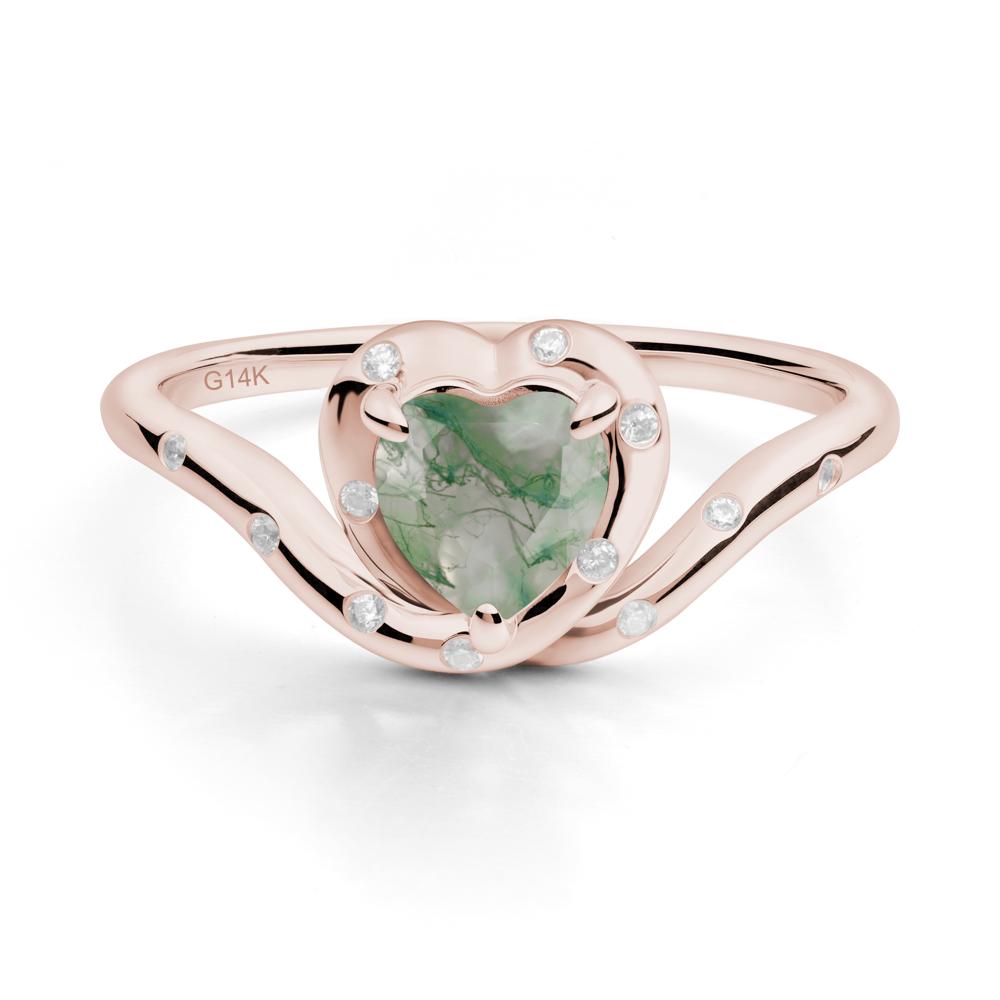 Curved Shank Heart-Shaped Moss Agate Ring - LUO Jewelry #metal_14k rose gold