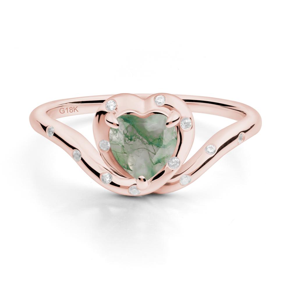 Curved Shank Heart-Shaped Moss Agate Ring - LUO Jewelry #metal_18k rose gold