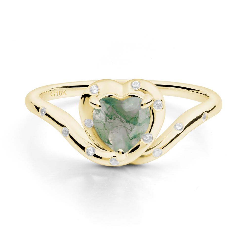 Curved Shank Heart-Shaped Moss Agate Ring - LUO Jewelry #metal_18k yellow gold