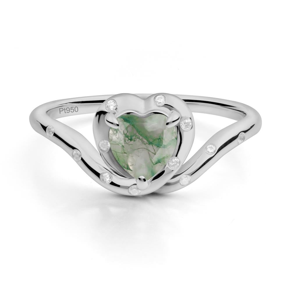 Curved Shank Heart-Shaped Moss Agate Ring - LUO Jewelry #metal_platinum