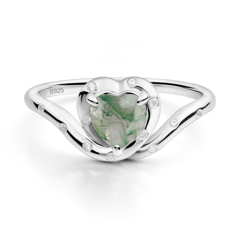Curved Shank Heart-Shaped Moss Agate Ring - LUO Jewelry #metal_sterling silver