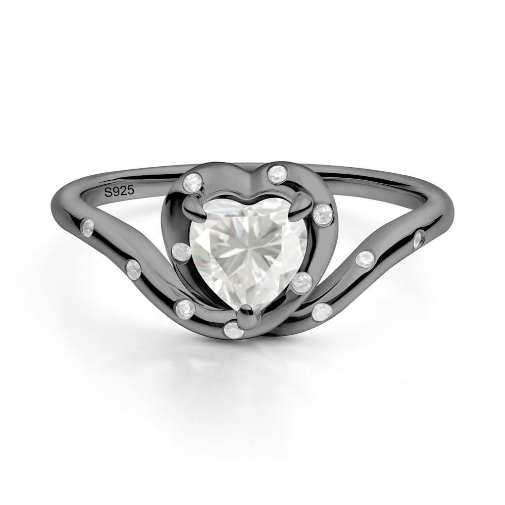 Curved Shank Heart-Shaped Moissanite Ring - LUO Jewelry #metal_black finish sterling silver