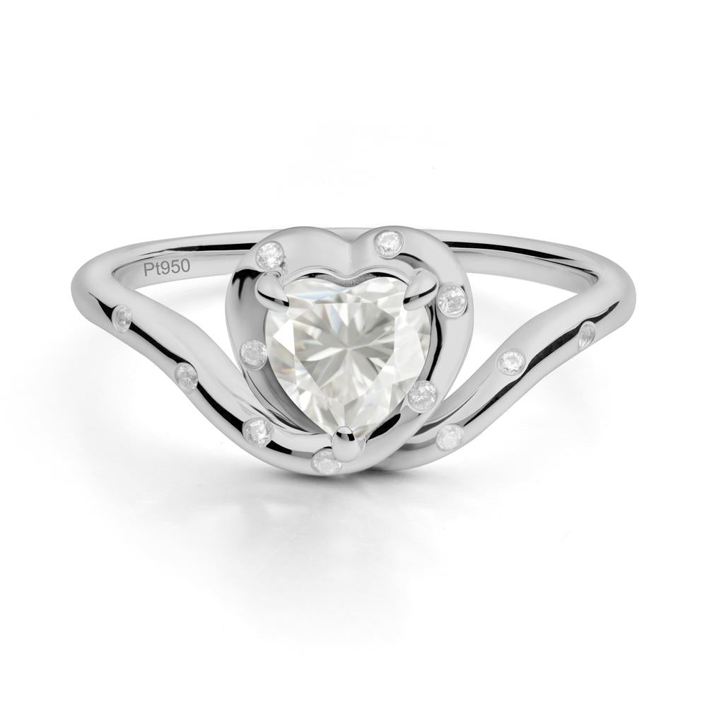 Curved Shank Heart-Shaped Moissanite Ring - LUO Jewelry #metal_platinum