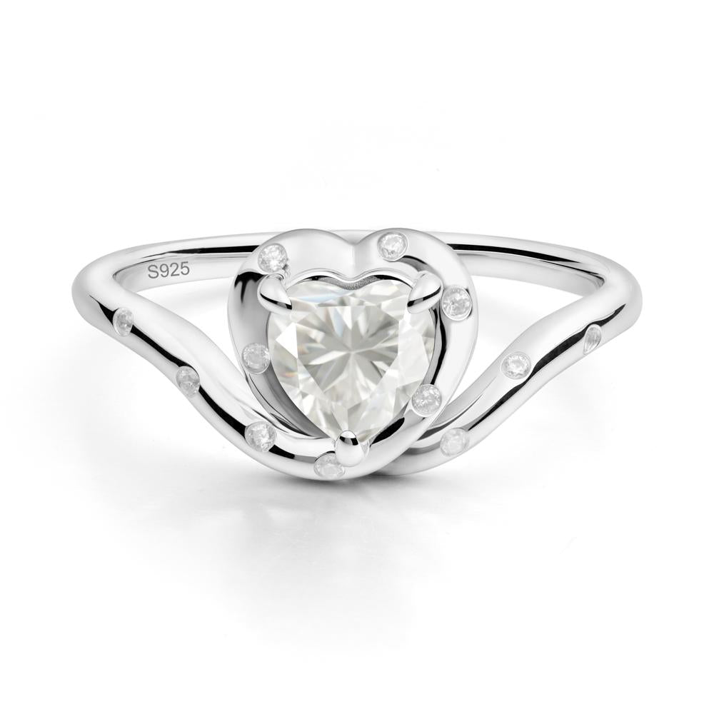 Curved Shank Heart-Shaped Moissanite Ring - LUO Jewelry #metal_sterling silver