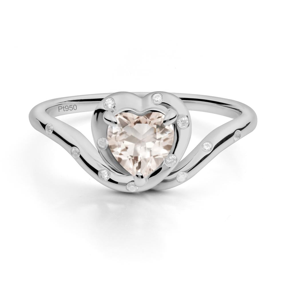 Curved Shank Heart-Shaped Morganite Ring - LUO Jewelry #metal_platinum