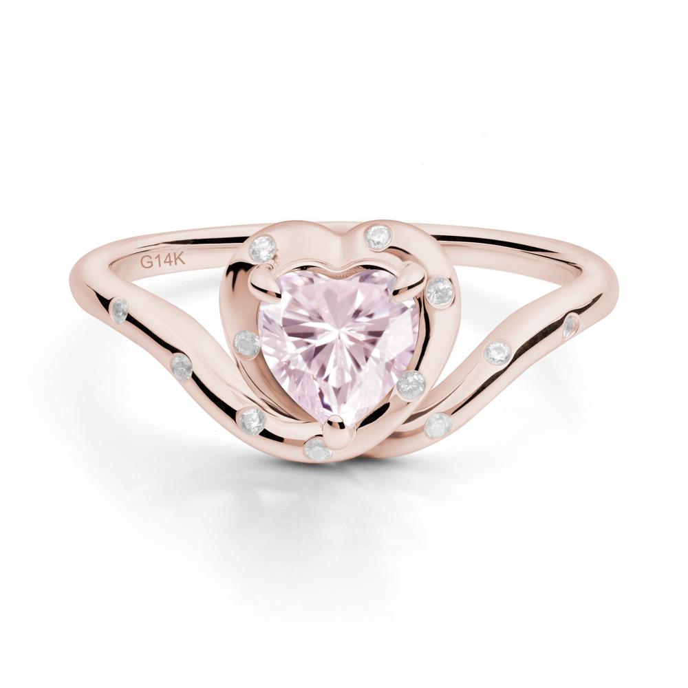 Curved Shank Heart-Shaped Pink Cubic Zirconia Ring - LUO Jewelry #metal_14k rose gold