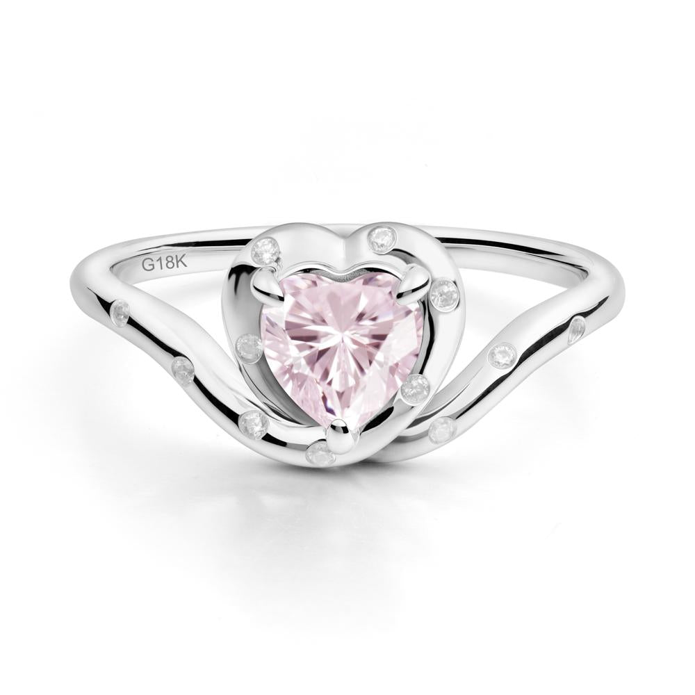 Curved Shank Heart-Shaped Pink Cubic Zirconia Ring - LUO Jewelry #metal_18k white gold