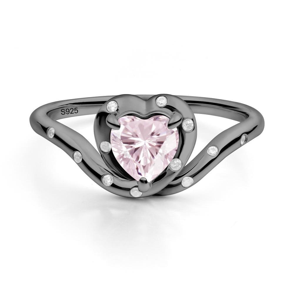 Curved Shank Heart-Shaped Pink Cubic Zirconia Ring - LUO Jewelry #metal_black finish sterling silver
