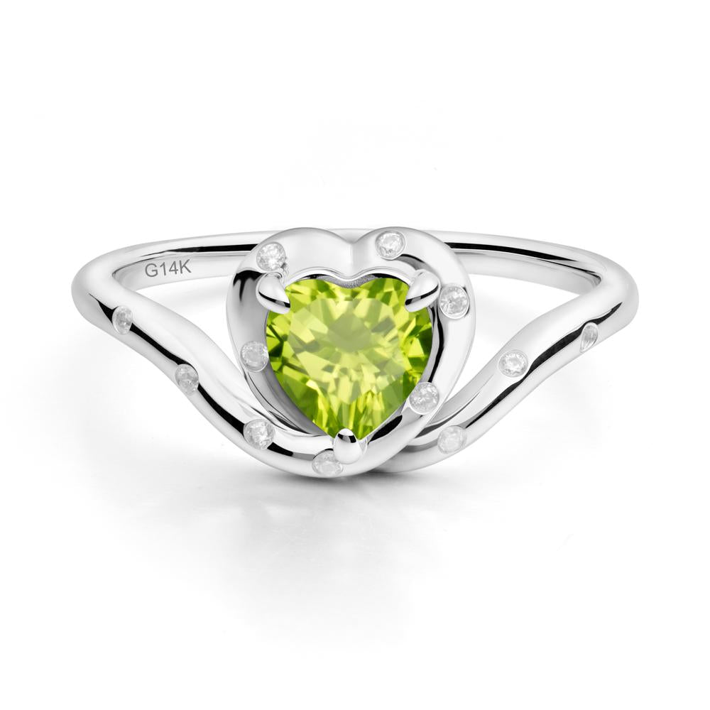 Curved Shank Heart-Shaped Peridot Ring - LUO Jewelry #metal_14k white gold