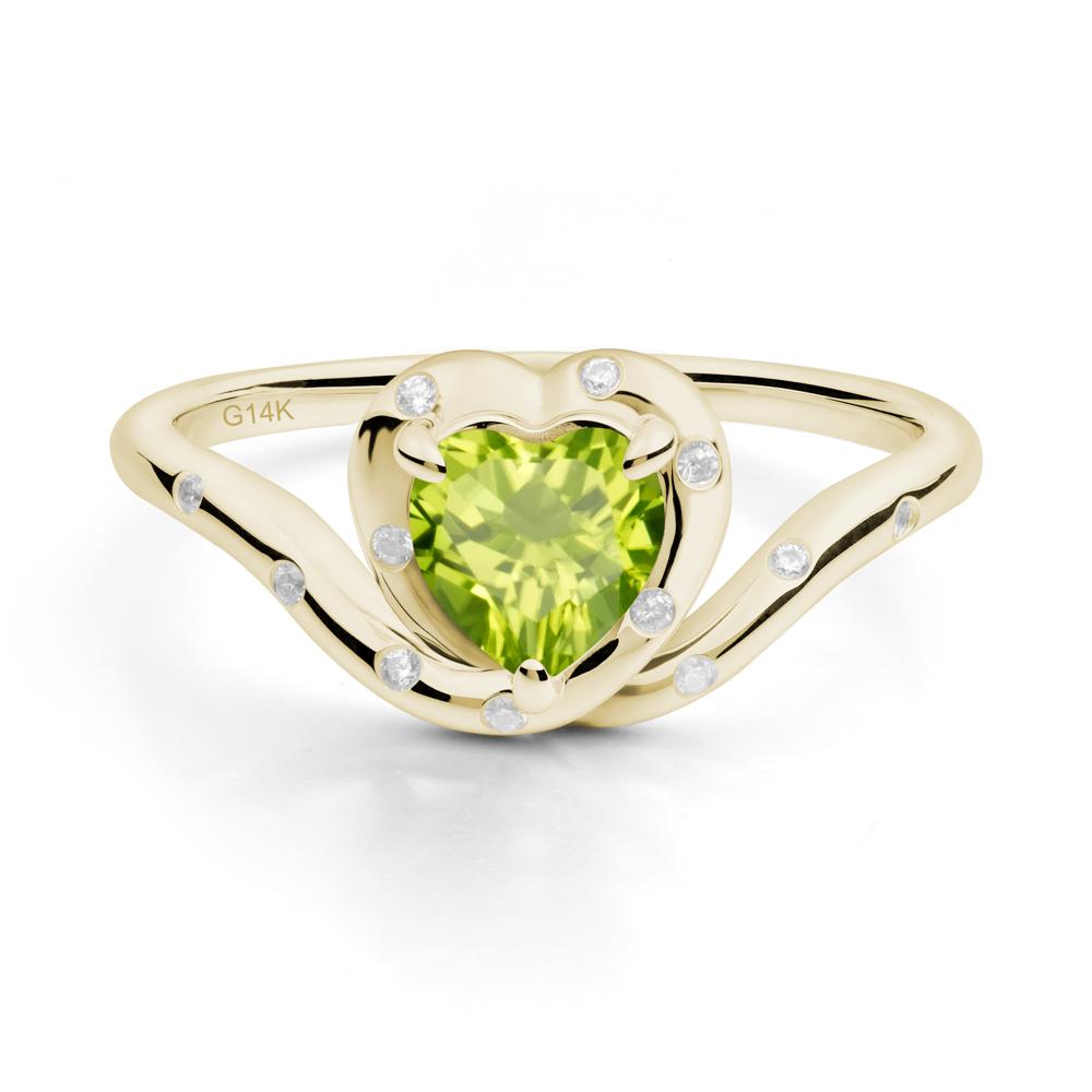 Curved Shank Heart-Shaped Peridot Ring - LUO Jewelry #metal_14k yellow gold