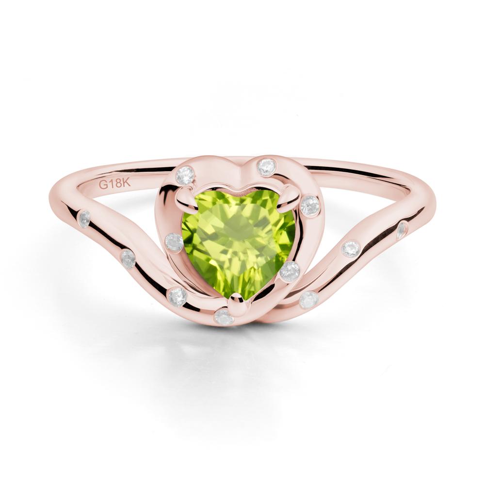 Curved Shank Heart-Shaped Peridot Ring - LUO Jewelry #metal_18k rose gold