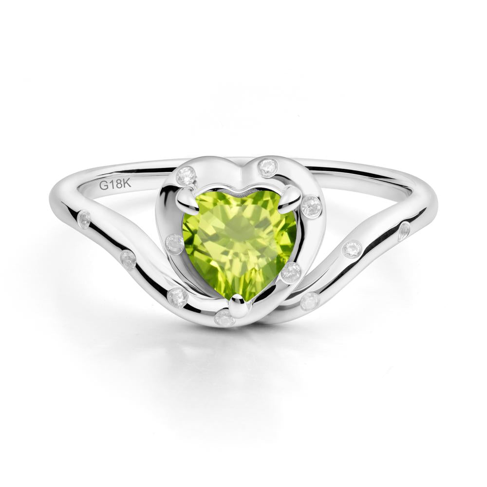 Curved Shank Heart-Shaped Peridot Ring - LUO Jewelry #metal_18k white gold