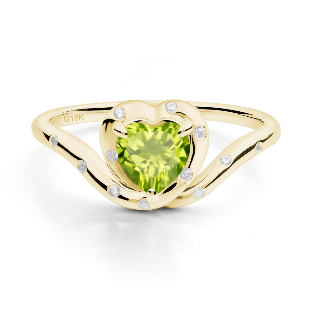 Curved Shank Heart-Shaped Peridot Ring - LUO Jewelry #metal_18k yellow gold