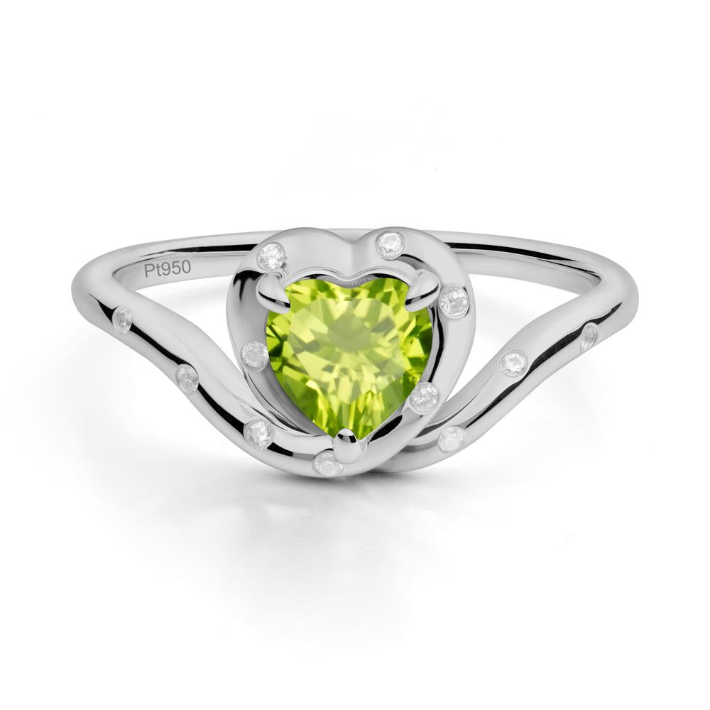 Curved Shank Heart-Shaped Peridot Ring - LUO Jewelry #metal_platinum