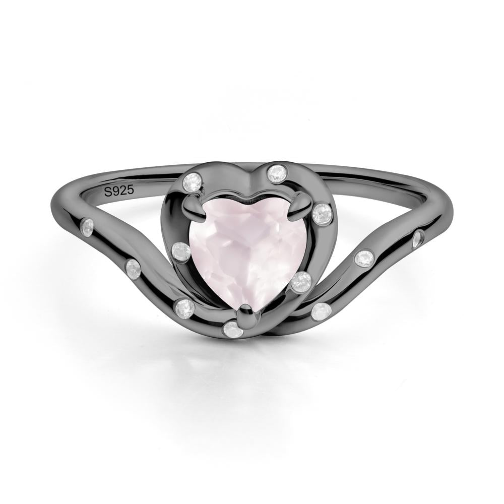 Curved Shank Heart-Shaped Rose Quartz Ring - LUO Jewelry #metal_black finish sterling silver
