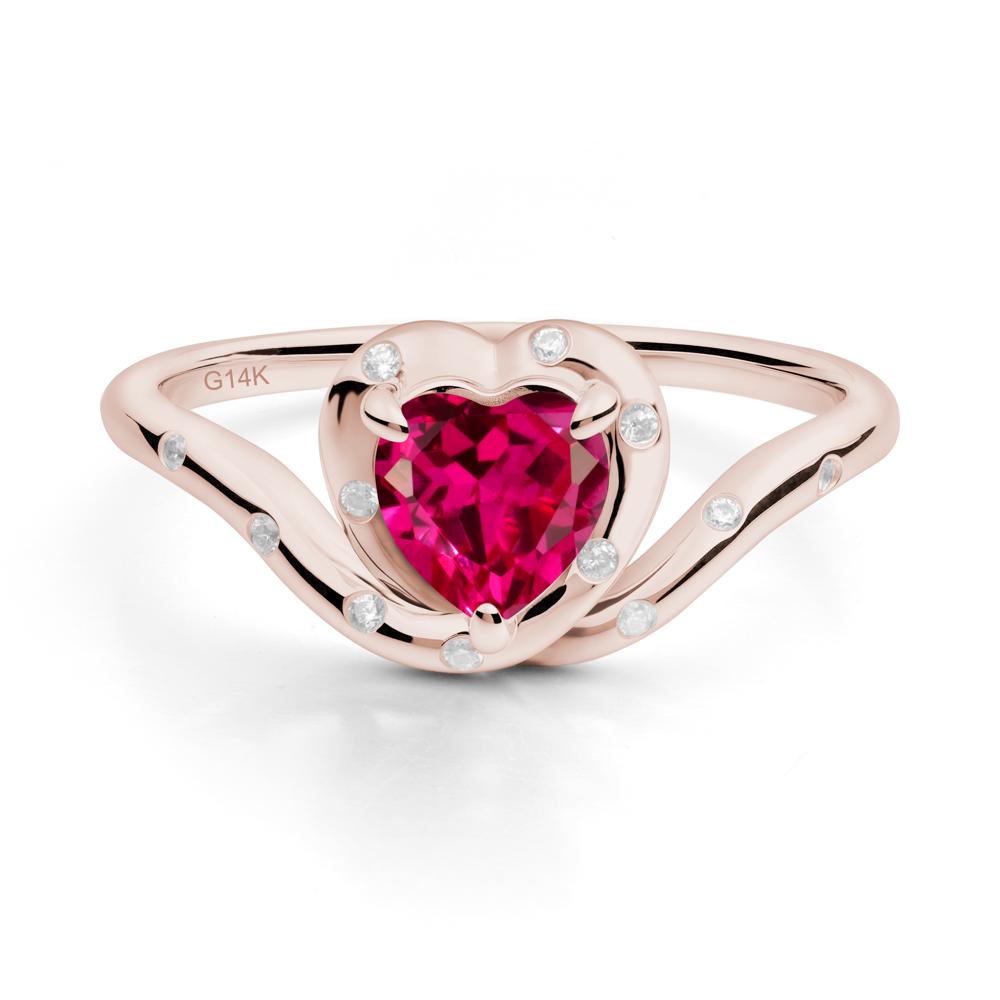 Curved Shank Heart-Shaped Ruby Ring - LUO Jewelry #metal_14k rose gold