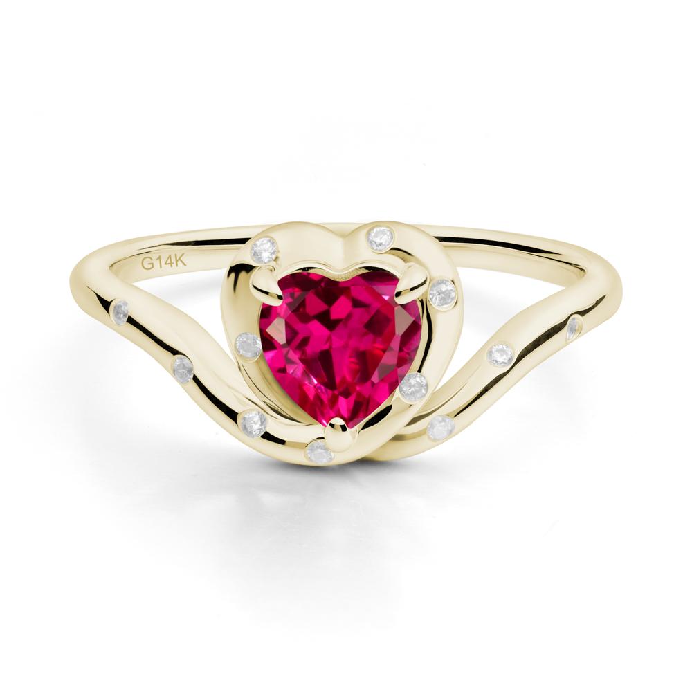 Curved Shank Heart-Shaped Ruby Ring - LUO Jewelry #metal_14k yellow gold
