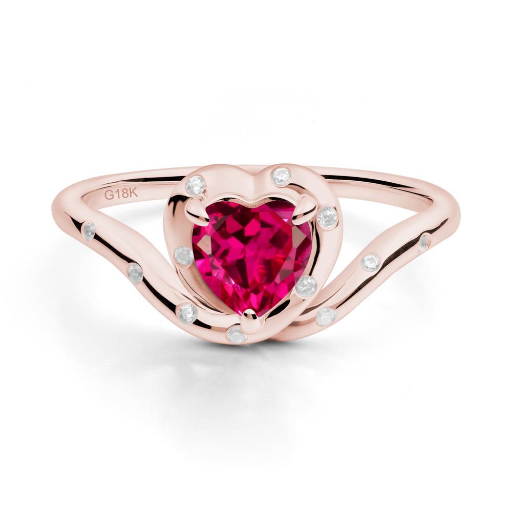 Curved Shank Heart-Shaped Ruby Ring - LUO Jewelry #metal_18k rose gold